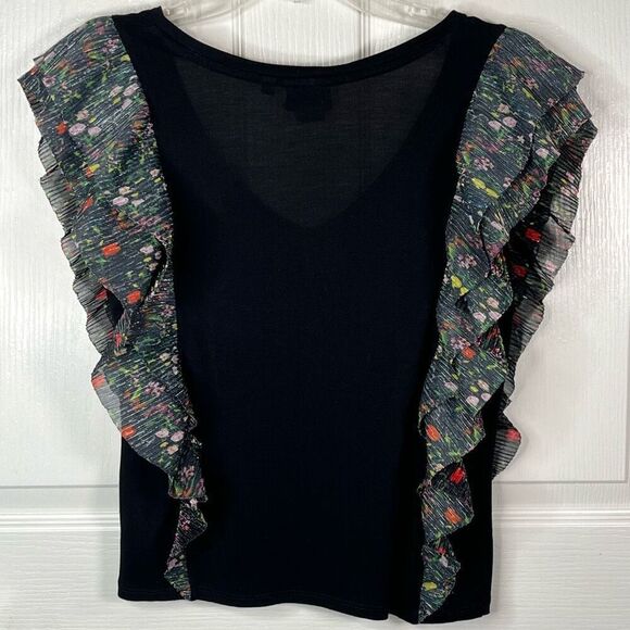 Anthropologie Vanessa Virginia Flutter Sleeve Top Sz XS Black Floral Ruffle - Picture 10 of 15